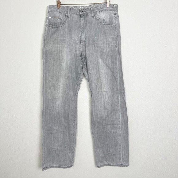 Calvin Klein Mens 36 Gray Distressed Faded Relaxed Straight Jeans Denim - Picture 2 of 13